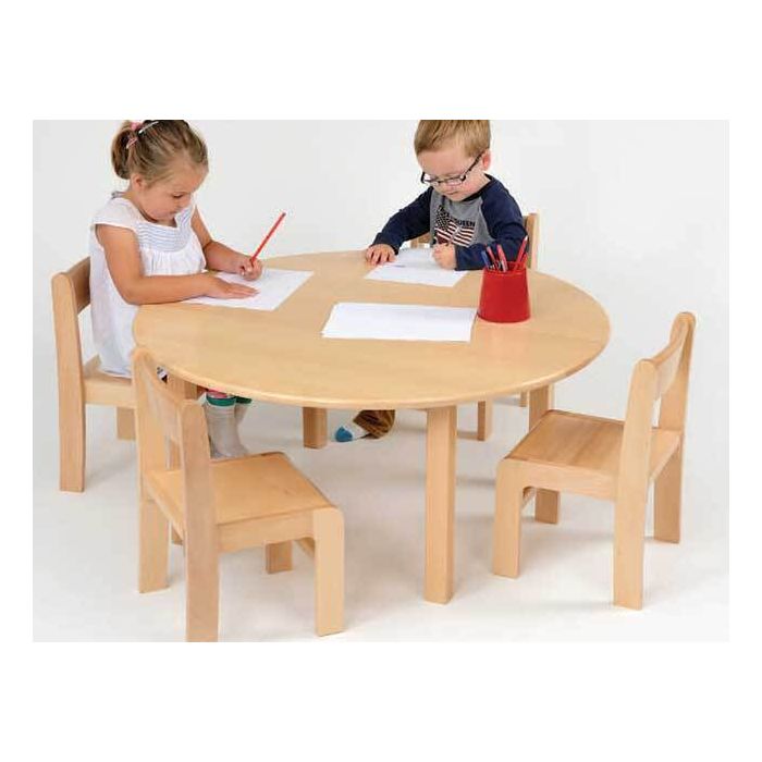 Solid Beech Circular Table - H46.5cm & 4 Stacking Chairs H26cm