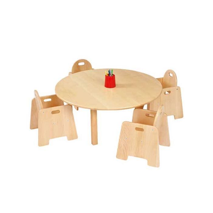 Solid Beech Circular Table - H:30cm & 4 Infant Chairs H:14cm