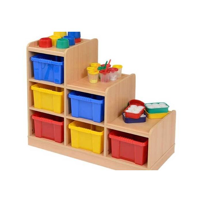 Solid Beech Tiered Unit - 6 Large Right Hand Coloured Trays