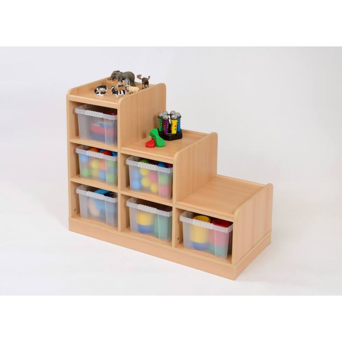Solid Beech Tiered Unit - 6 Large Right Hand Clear Trays