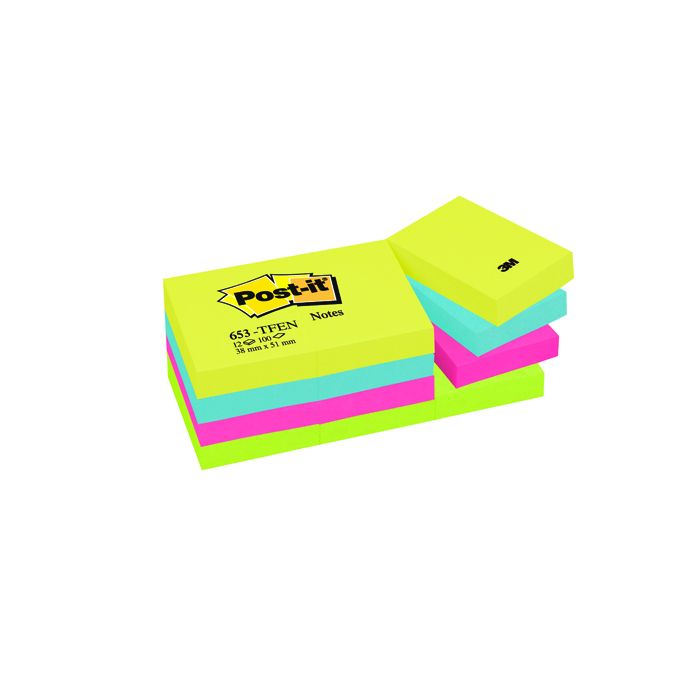 Post-It Notes Energetic Colours 38 x 51mm - Rainbow - Pack of 12