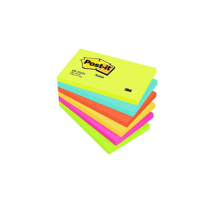 Post-It Notes Energetic Colours 76 x 127mm - Rainbow - Pack of 6