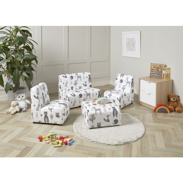 Children 4 Piece Nature Print Sofa Set - Black/White