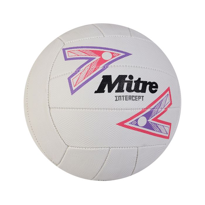 Mitre Intercept Match Netball - White/Purple/Pink - Size 4