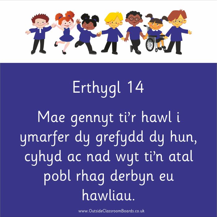 Children's Rights - Article 14 - Indoor and Outdoor Sign - Dark Blue - Welsh