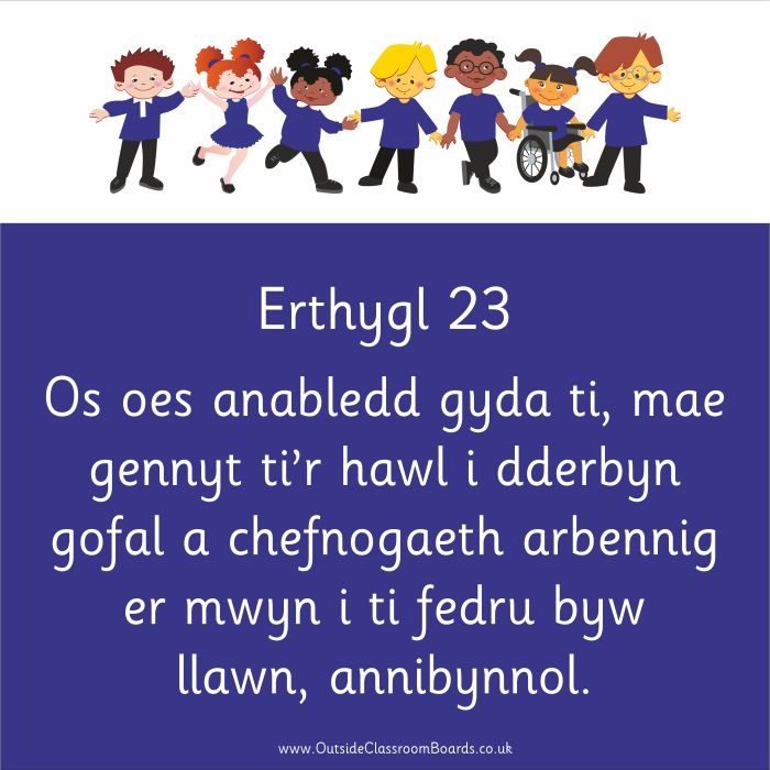Children's Rights - Article 23 - Indoor and Outdoor Sign - Green - Welsh