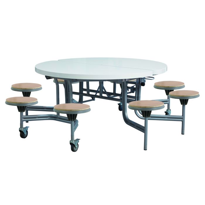8 Seat Primo Round Mobile Folding Table with Stools - White