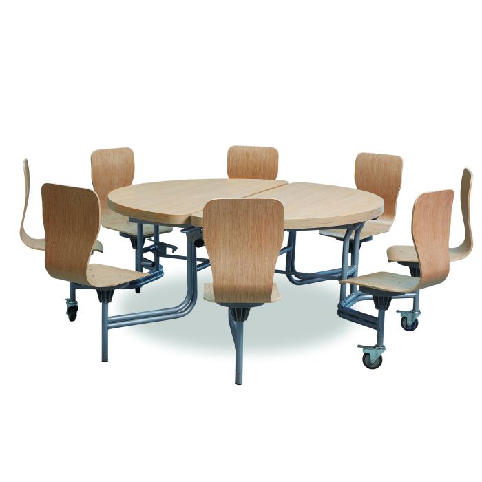 8 Seat Primo Round Mobile Folding Table With Full Back- Oak