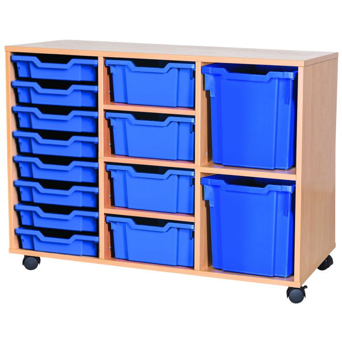 Combination Triple Unit with 14 Gratnells Trays- Beech- Blue