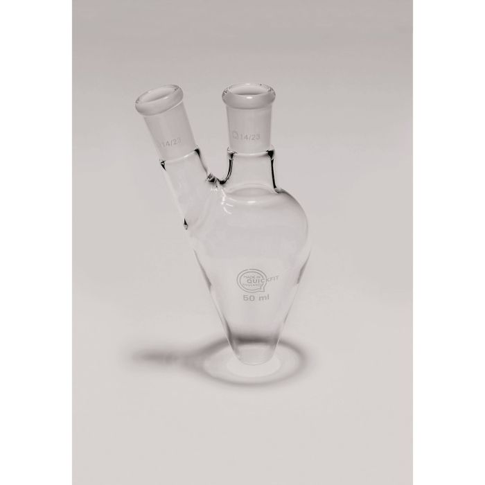Quickfit Pear Shaped Flask with Two Necks - 50ml - 14/23 - 14/23