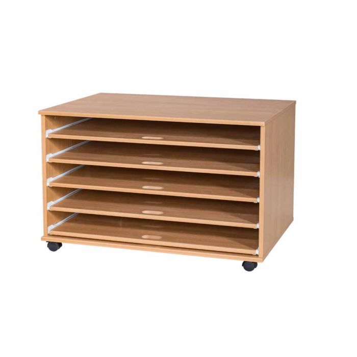 Mobile Paper Storage Unit with Sliding Shelves