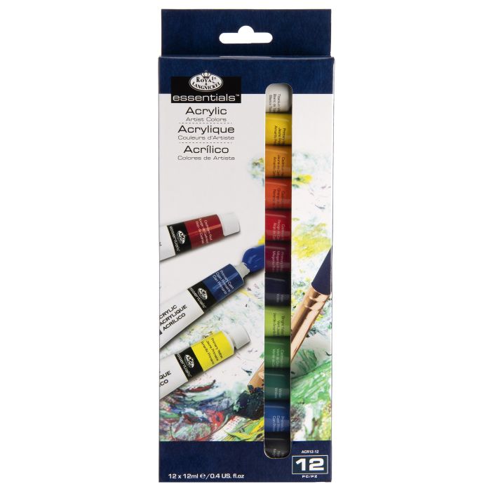 Acrylic Paint Set - Pack of 12 with 2 Brushes