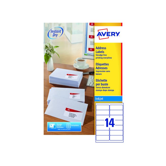 Avery Inkjet Labels - 14 Per Sheet J8163 - Pack of 100