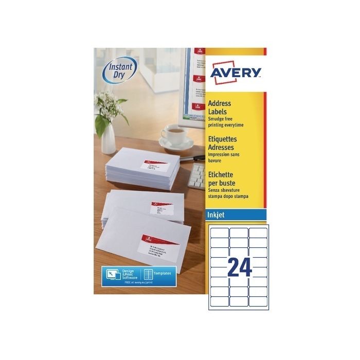 Avery Inkjet Labels - 24 Per Sheet J8159 - Pack of 100