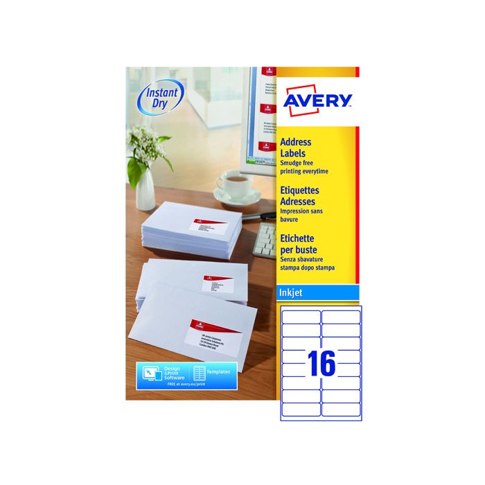 Avery Inkjet Labels - 16 Per Sheet J8162 - Pack of 100