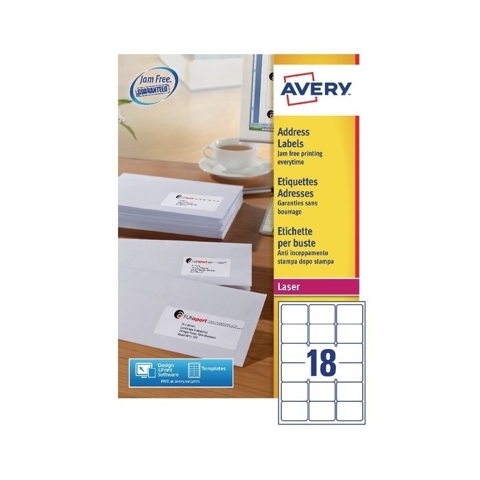 Avery Laser Labels - 18 Per Sheet L7161 - Pack of 100