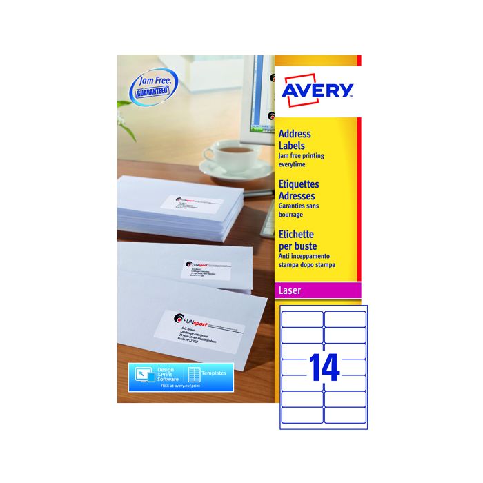Avery Laser Labels - 14 Per Sheet L7163 - Pack of 100