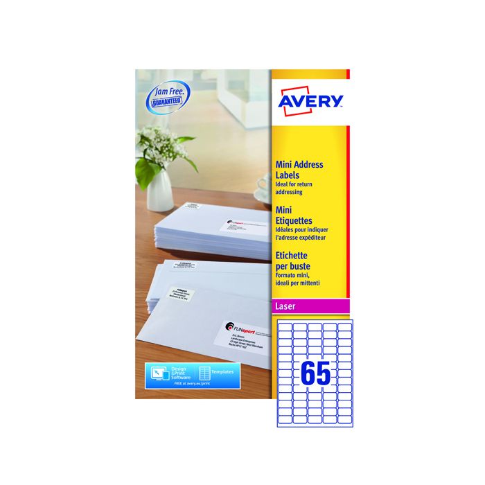 Avery Mini Laser Labels - 65 Per Sheet L7651 - Pack of 25