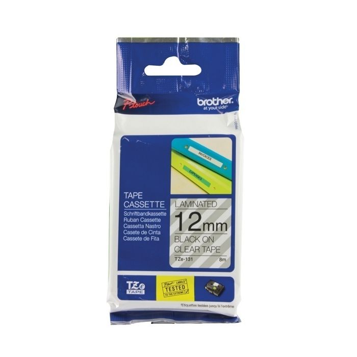 Brother TZ Label Tape 12mm - Black On Clear