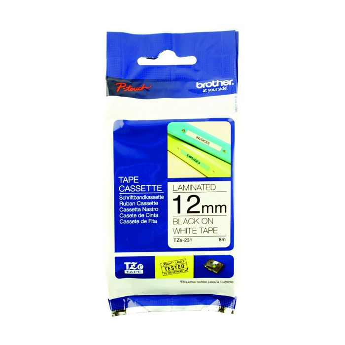 Brother TZ Label Tape 12mm - Black On White