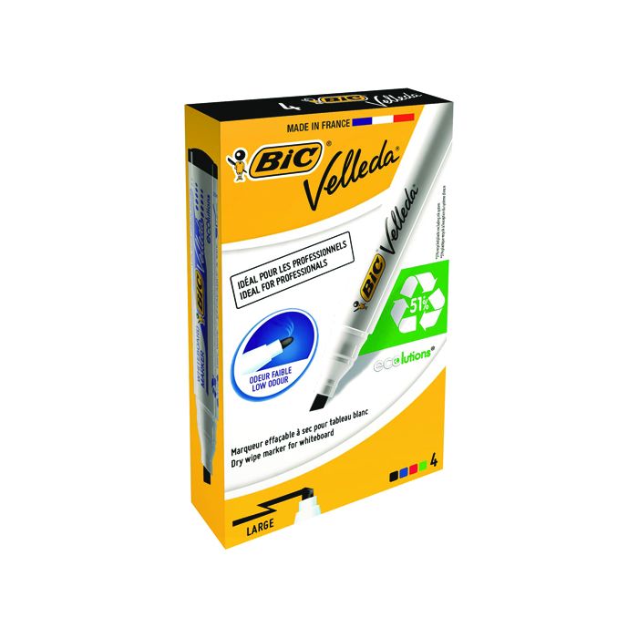 Bic Velleda Drywipe Whiteboard Markers Chisel Tip Assorted - Pack of 4
