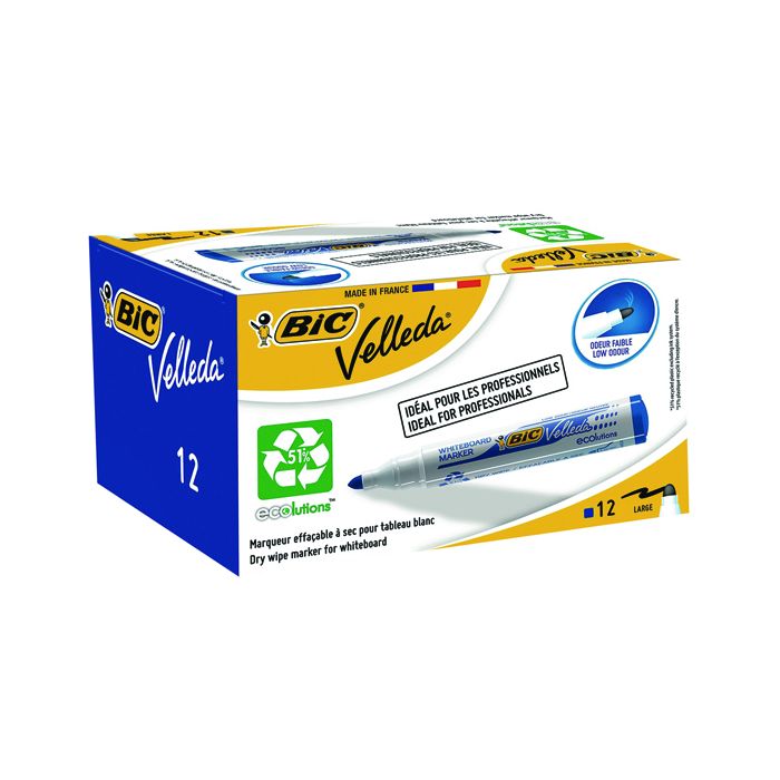 Bic Velleda Drywipe Whiteboard Markers Bullet Tip Blue - Pack of 12