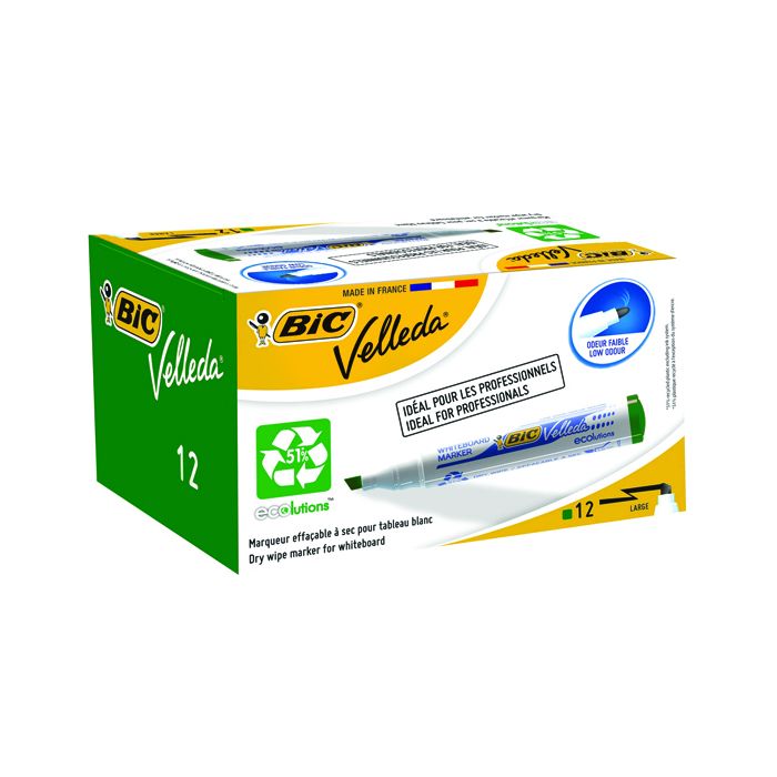 Bic Velleda Drywipe Whiteboard Markers Bullet Tip Green - Pack of 12