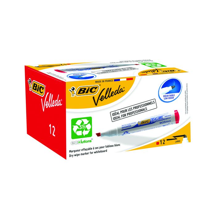 Bic Velleda Drywipe Whiteboard Markers Bullet Tip Red - Pack of 12