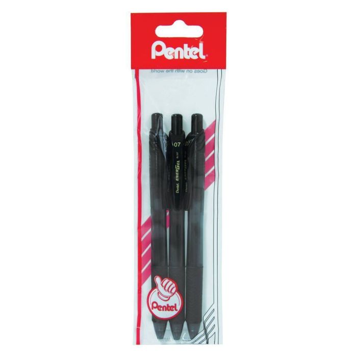 Pentel EnergelX Retractable Liquid Gel Rollerball Pens - Black - Pack of 3
