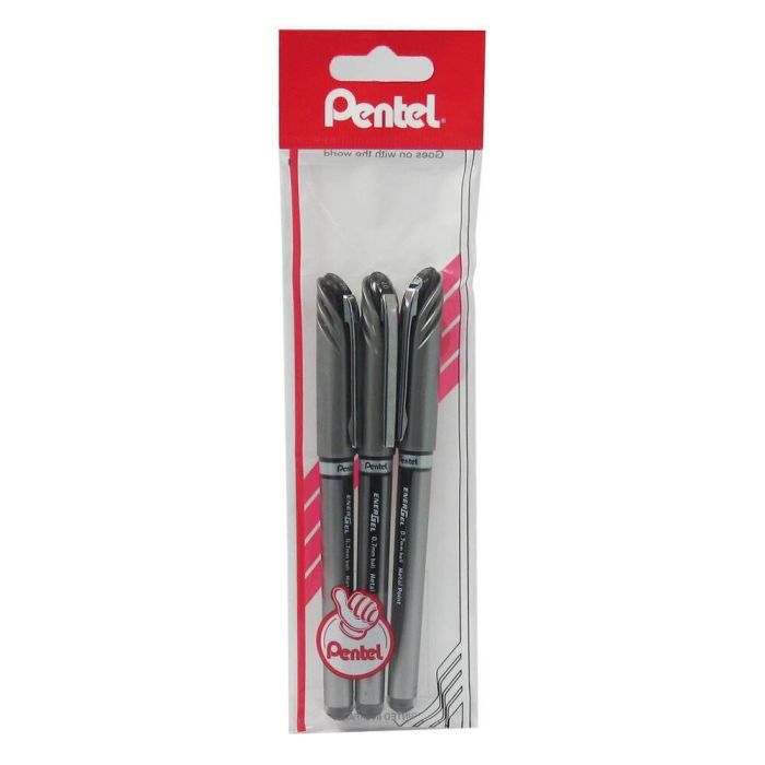 Pentel Energel Plus Metal Rollerball Pens - Black - Pack of 3