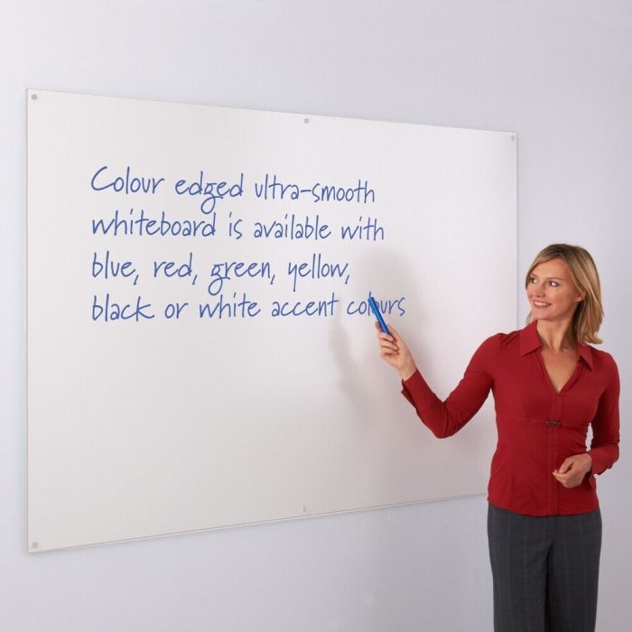 Colour Edged Frameless Whiteboard 1800 x 1200mm - White Edge