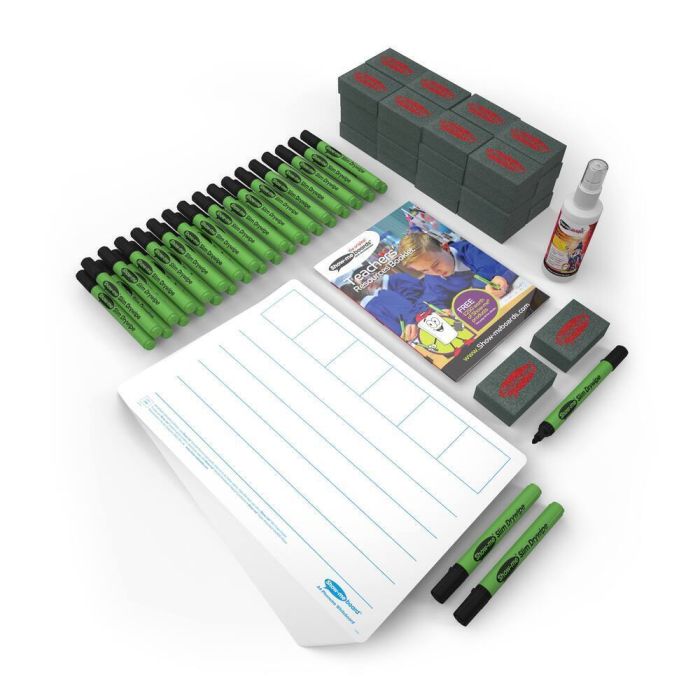 Show-me Phoneme 6 Frame Drywipe Boards Pens & Erasers Classpack - Pack of 35