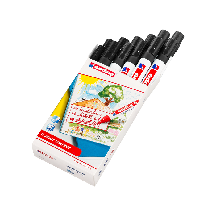 Edding Colourmarker Chisel Tip - Black - Pack of 12