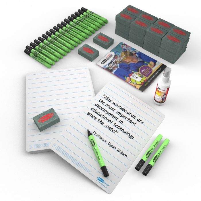 Show-me A4 Lined SUPERTOUGH Drywipe Boards Pens and Erasers - Pack of 35