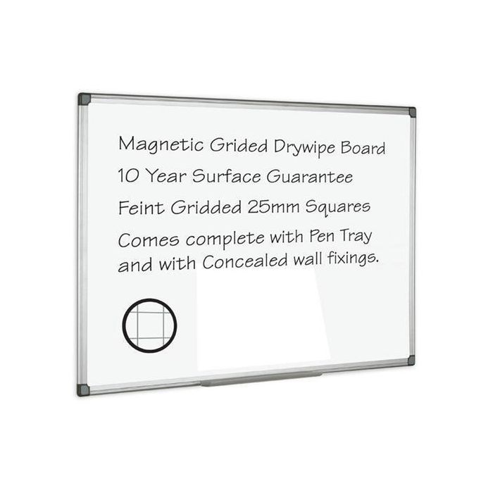 Drywipe Board Gridded Magnetic Aluminium Frame - 1800mmx1200mm Aluminium