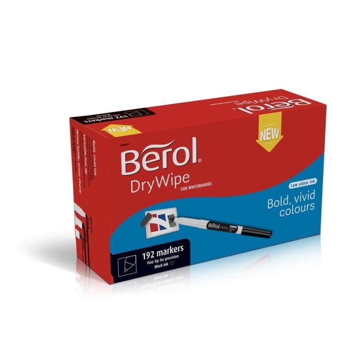 Berol Drywipe Whiteboard Pens Fine Tip Black - Pack of 200
