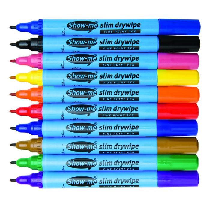 Show-me Fineline Kids's Drywipe Whiteboard Pens - Assorted - Pack of 10