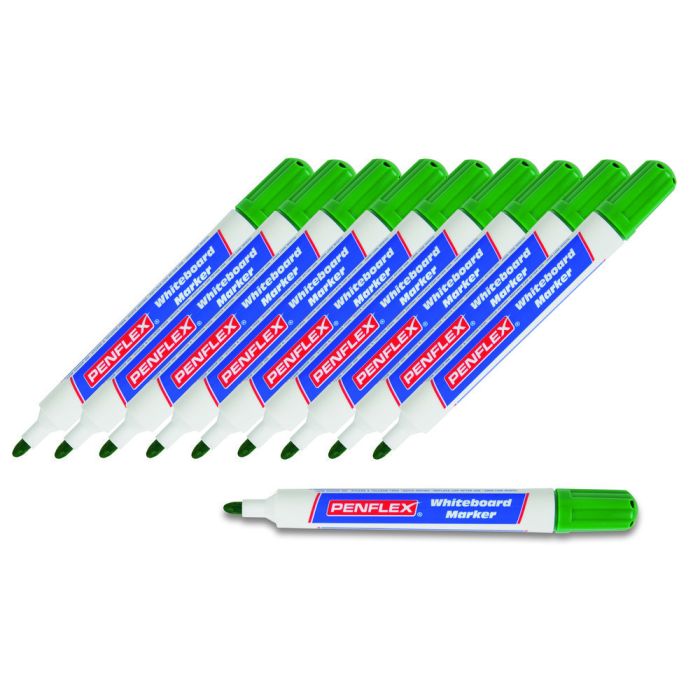 Penflex Drywipe Whiteboard Markers Bullet Green - Pack of 10