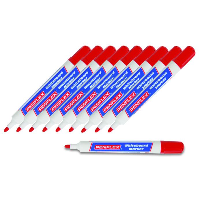 Penflex Drywipe Whiteboard Markers Bullet Red - Pack of 10