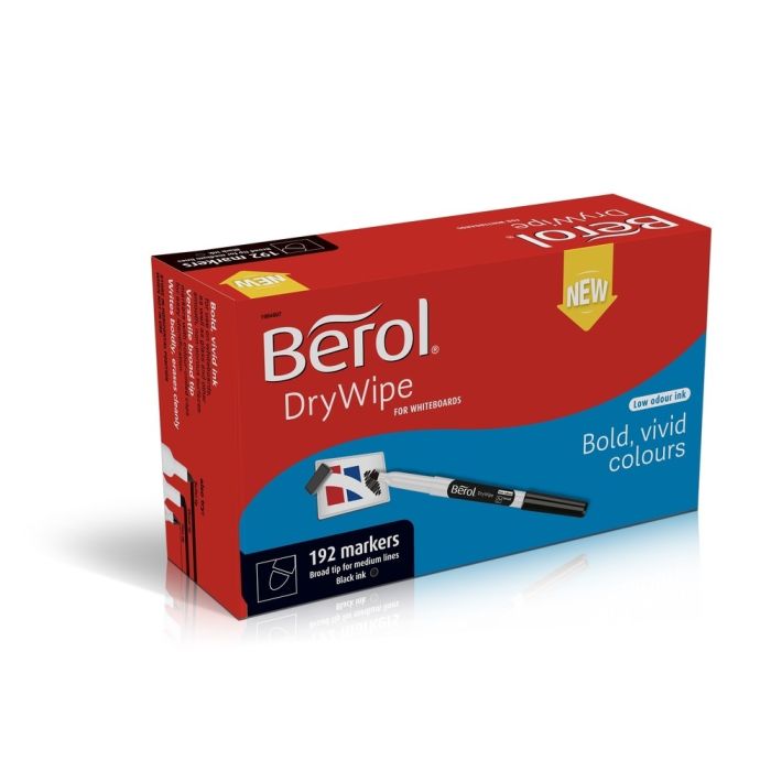 Berol Drywipe Whiteboard Pens Broad Tip Black - Pack of 192