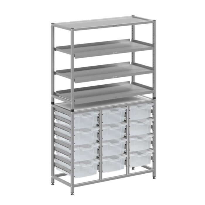 Treble Silver Frame 3 Shelves & 12 Deep Trays - Clear