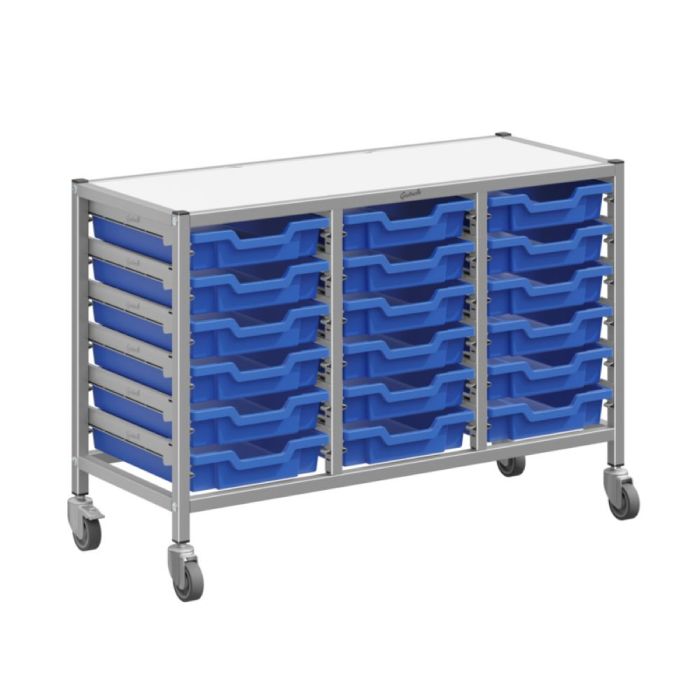 Treble Silver Trolley & 18 Shallow Trays - Royal Blue