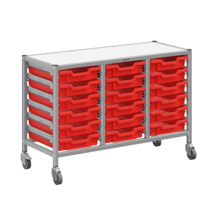 Treble Silver Trolley & 18 Shallow Trays- Flame Red
