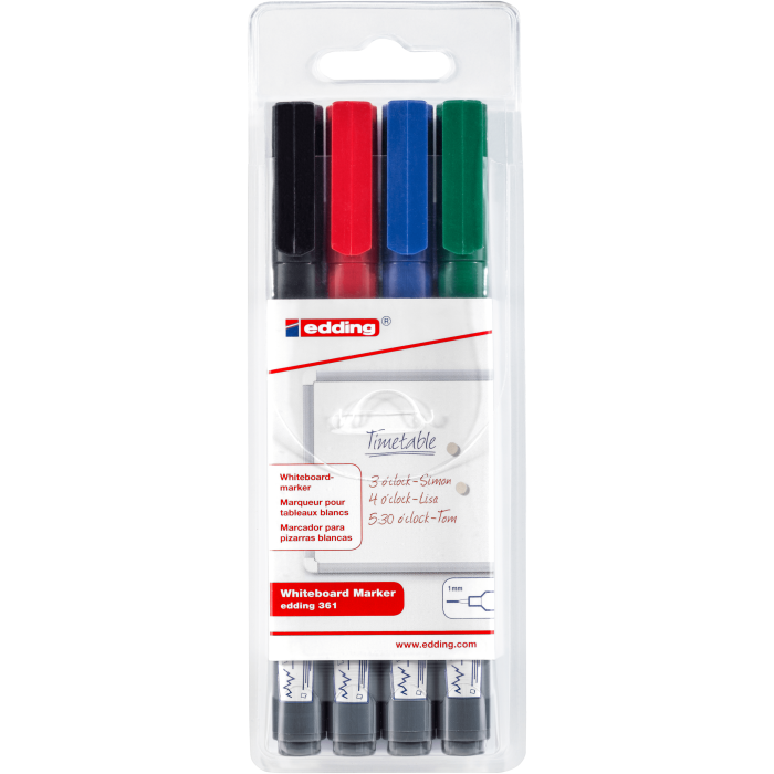 Edding 361 Drywipe Whiteboard Markers Assorted - Pack of 4