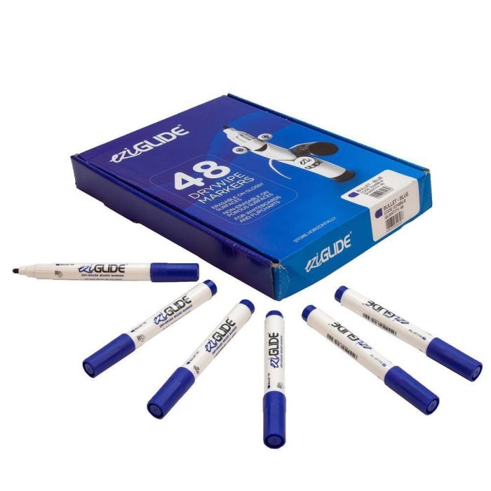 Eziglide Drywipe Whiteboard Markers Blue Bullet Tip - Pack of 48