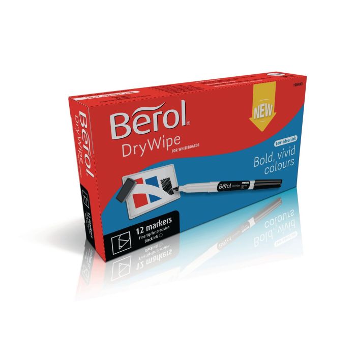 Berol Whiteboard Marker Pens Black Fine Tip - Pack of 12