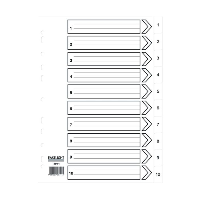 Eastlight A4 Polypropylene Dividers 1-10-part Europunched