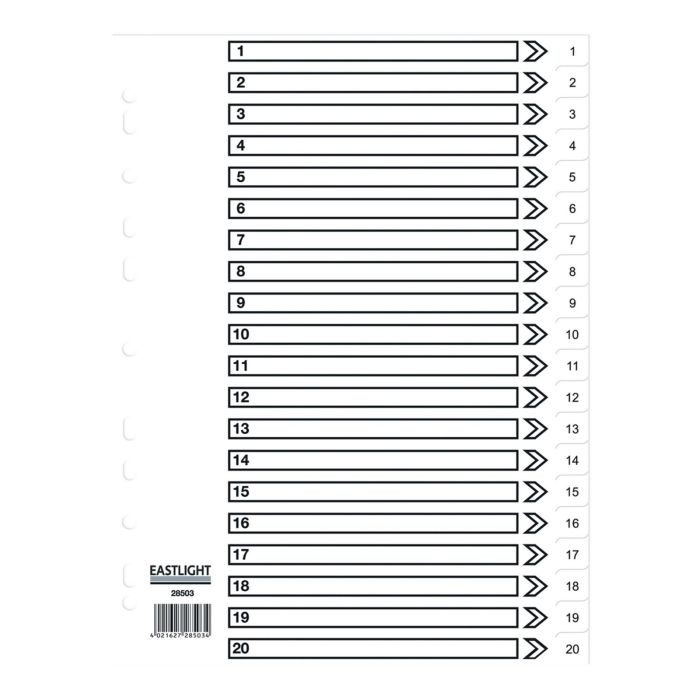 Eastlight A4 Polypropylene Dividers 1-20-part Europunched