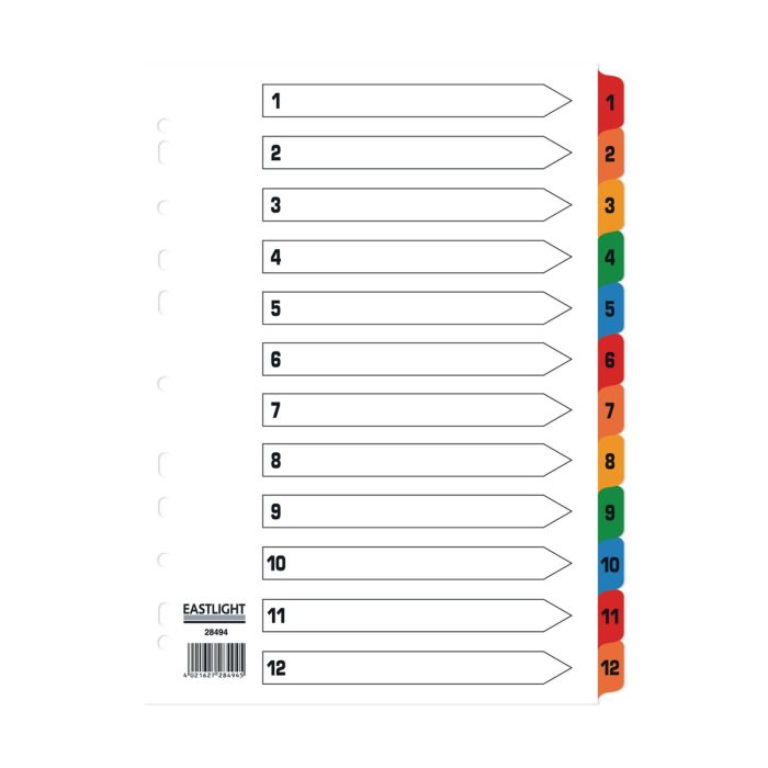Eastlight A4 Mylar Dividers 1-12- part Europunched