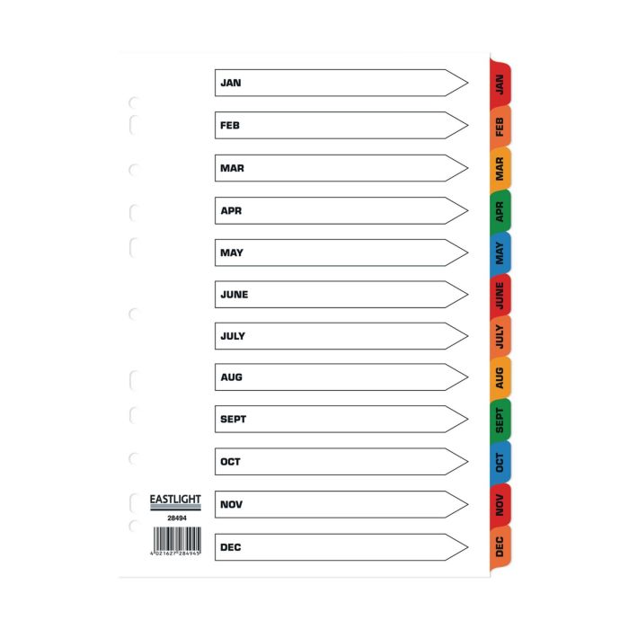 Eastlight A4 Mylar Dividers Jan-Dec Europunched